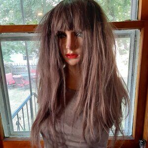 Gothic bat nest wig gray and brown wig Emo wig . Black roots